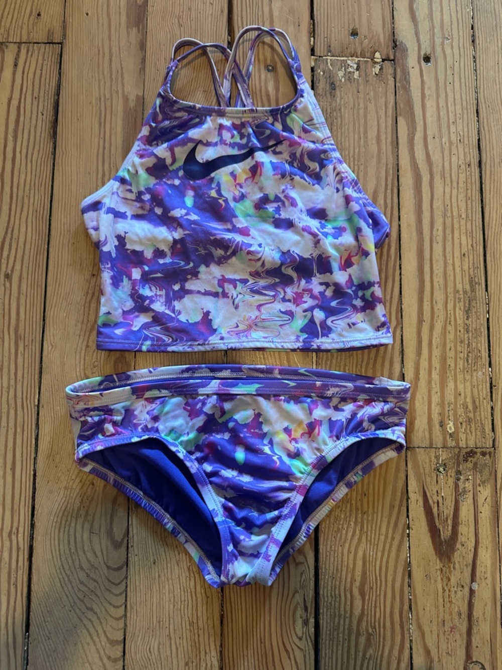 Girls NIKE swim bikini Purple Wavy Pattern Size M 137-146cm fits 8-10